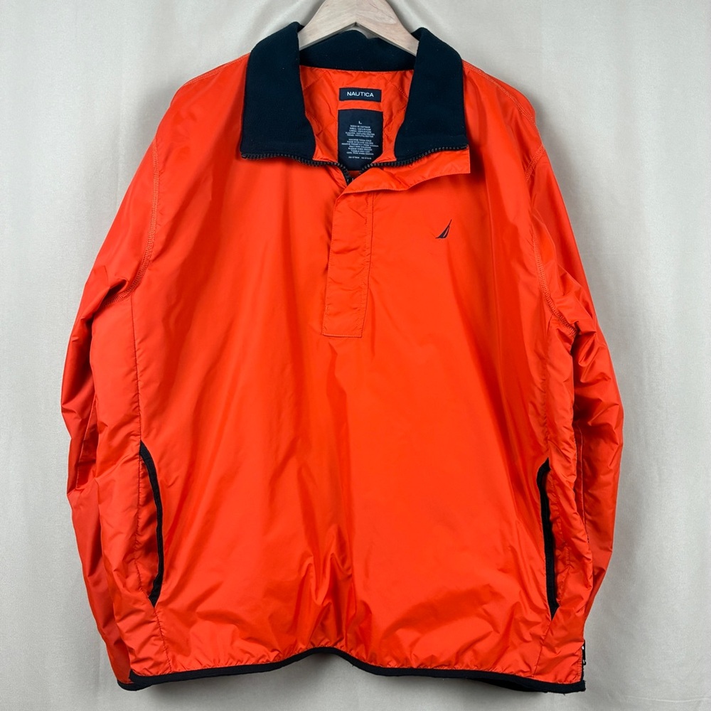 Nautica Mens‎ Windbreaker Pullover L Orange Nylon Quarter Zip Streetwear Y2K - Picture 2 of 11